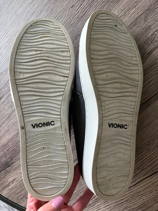 Vionic Black Slip-On Leather Mule Sneakers with White Sole - Picture 2 of 3